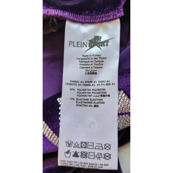 Size XL Plein Sport Purple Ex Boyfriend Velvet Leggings Rhinestone Bling - Picture 6 of 6